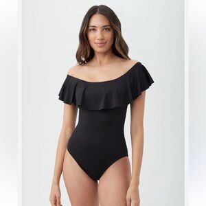 TRINA TURK SWIM Women's Monaco Off The Shoulder Ruffle One Piece Swimsuit